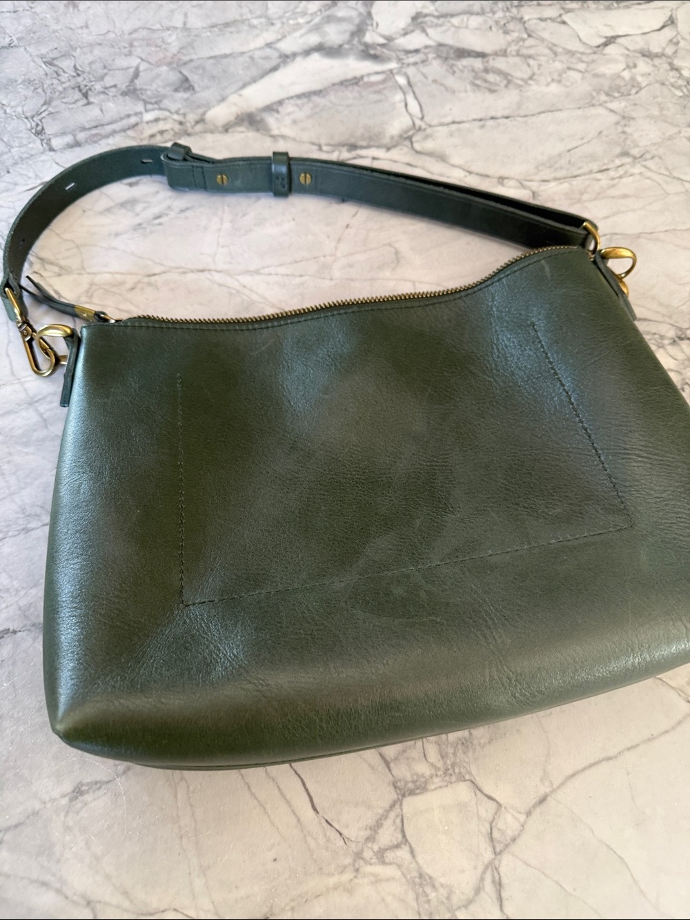 Madewell Zip-Top Transport Crossbody | Muted Olive Leather - Picture 7 of 9